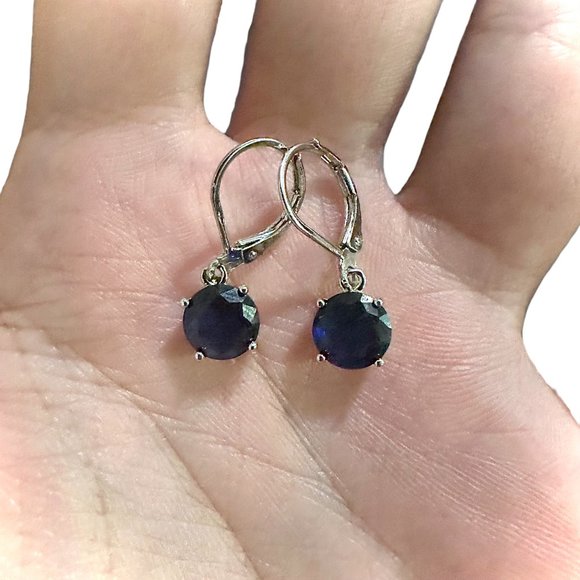 Sapphire Earrings Sterling Silver 925 Leverback Earrings Dangle lab-created - Picture 5 of 10